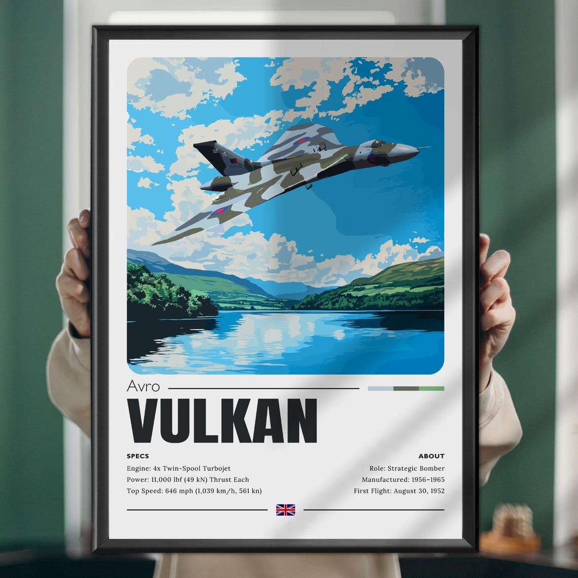 Avro Vulcan Strategic Bomber Flying Over Lake Travel Style Poster