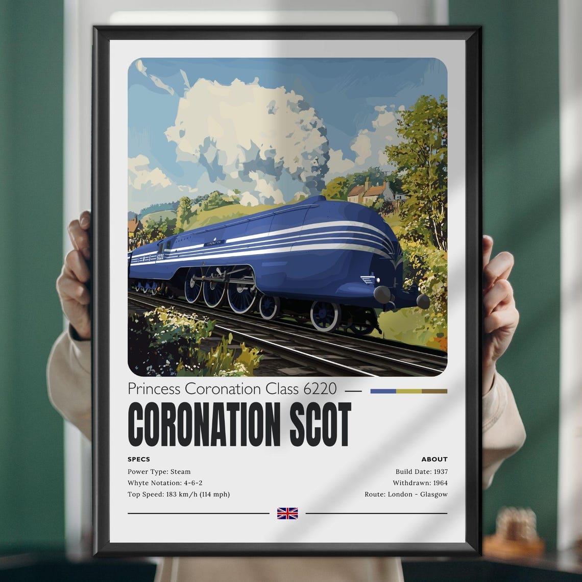 Coronation Scot Streamlined Blue Steam Locomotive Railway Poster
