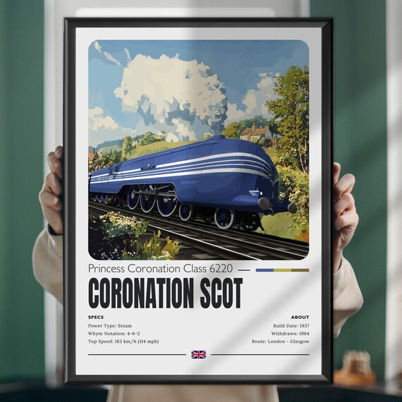 Coronation Scot Streamlined Blue Steam Locomotive Railway Poster