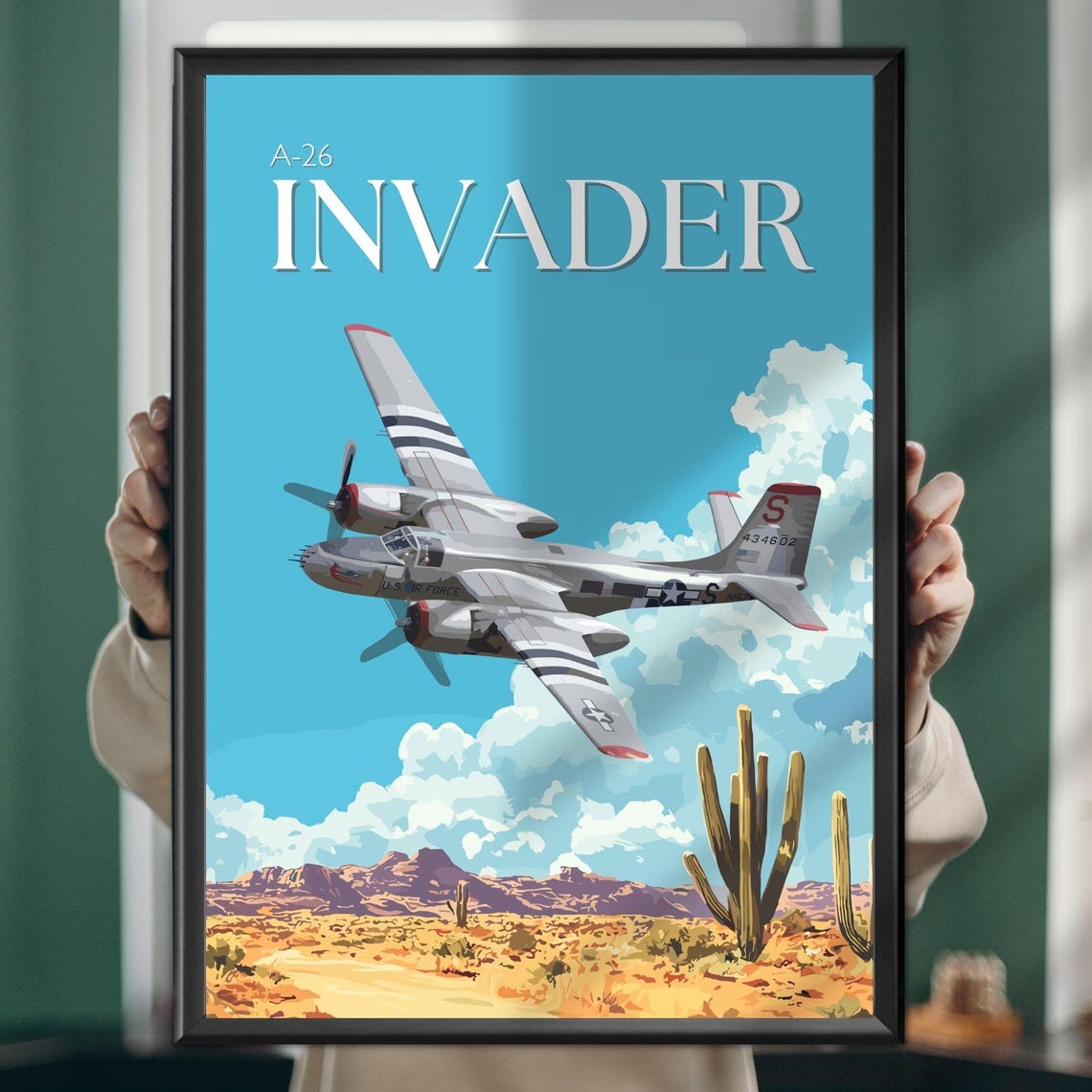 A 26 Invader US Air Force Bomber Desert Vintage Aviation Poster