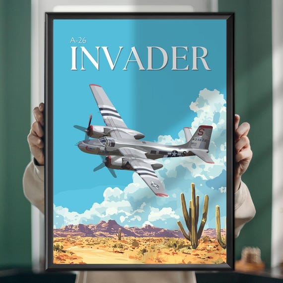 Invader Over Mojave Desert Vintage Aircraft Art Print Ww2 Bomber Poster