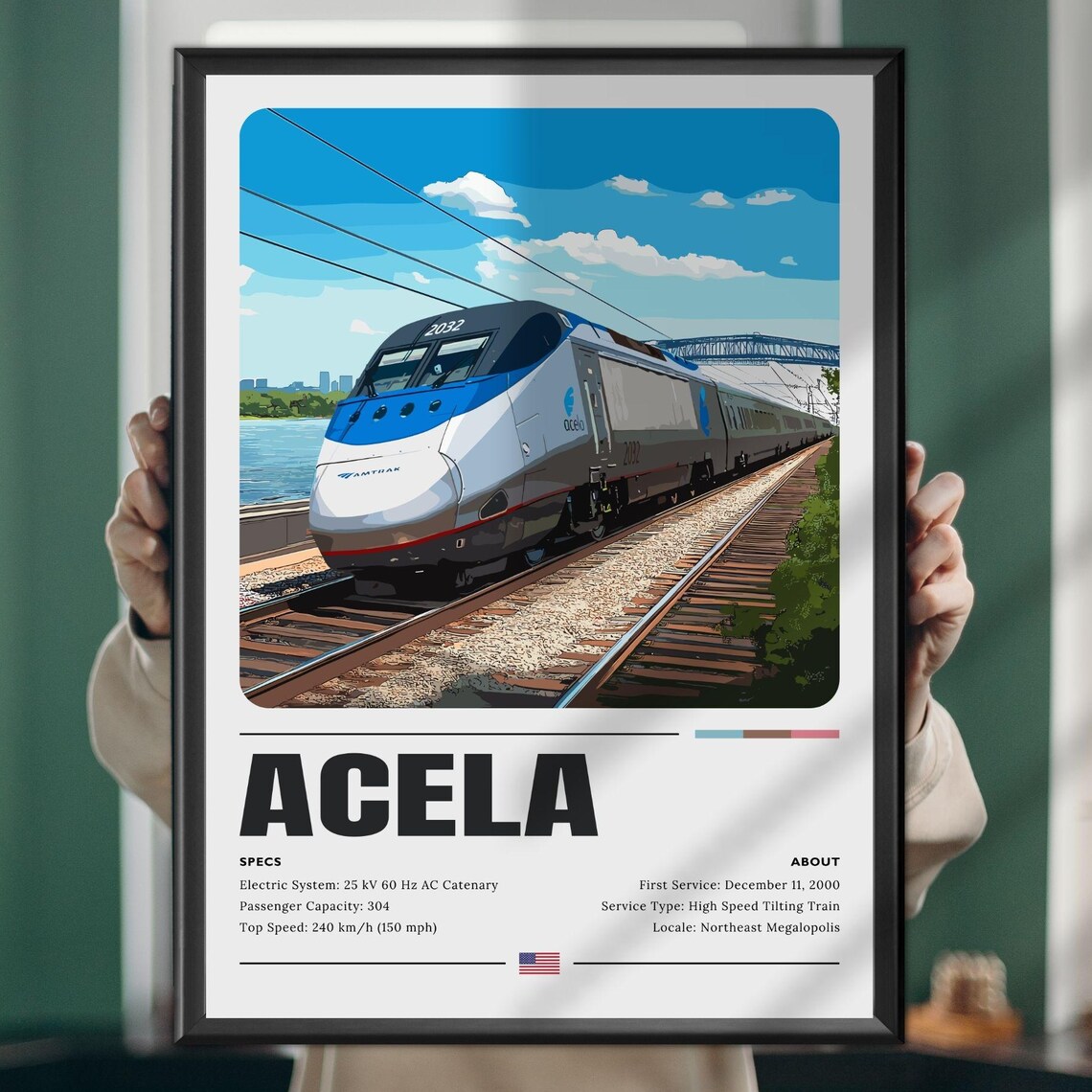 Acela Express Travel Poster, Bullet Train Locomotive