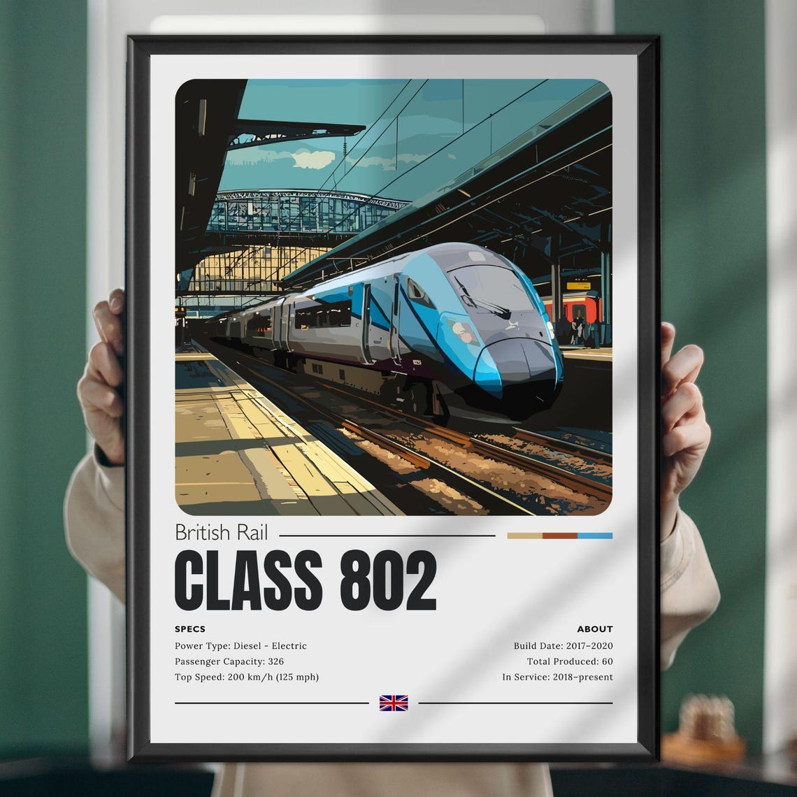 British Rail Class 802 Blue High Speed Train Station Art Poster