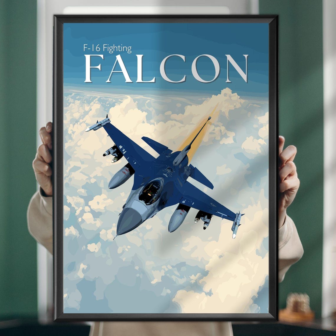 F-16 Fighting Falcon Fighter Jet Climbing Through Cloud Art Poster