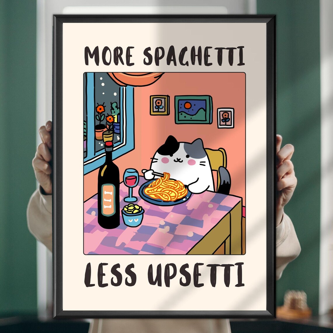 More Spaghetti Less Upsetti Cat Kitchen Poster Print