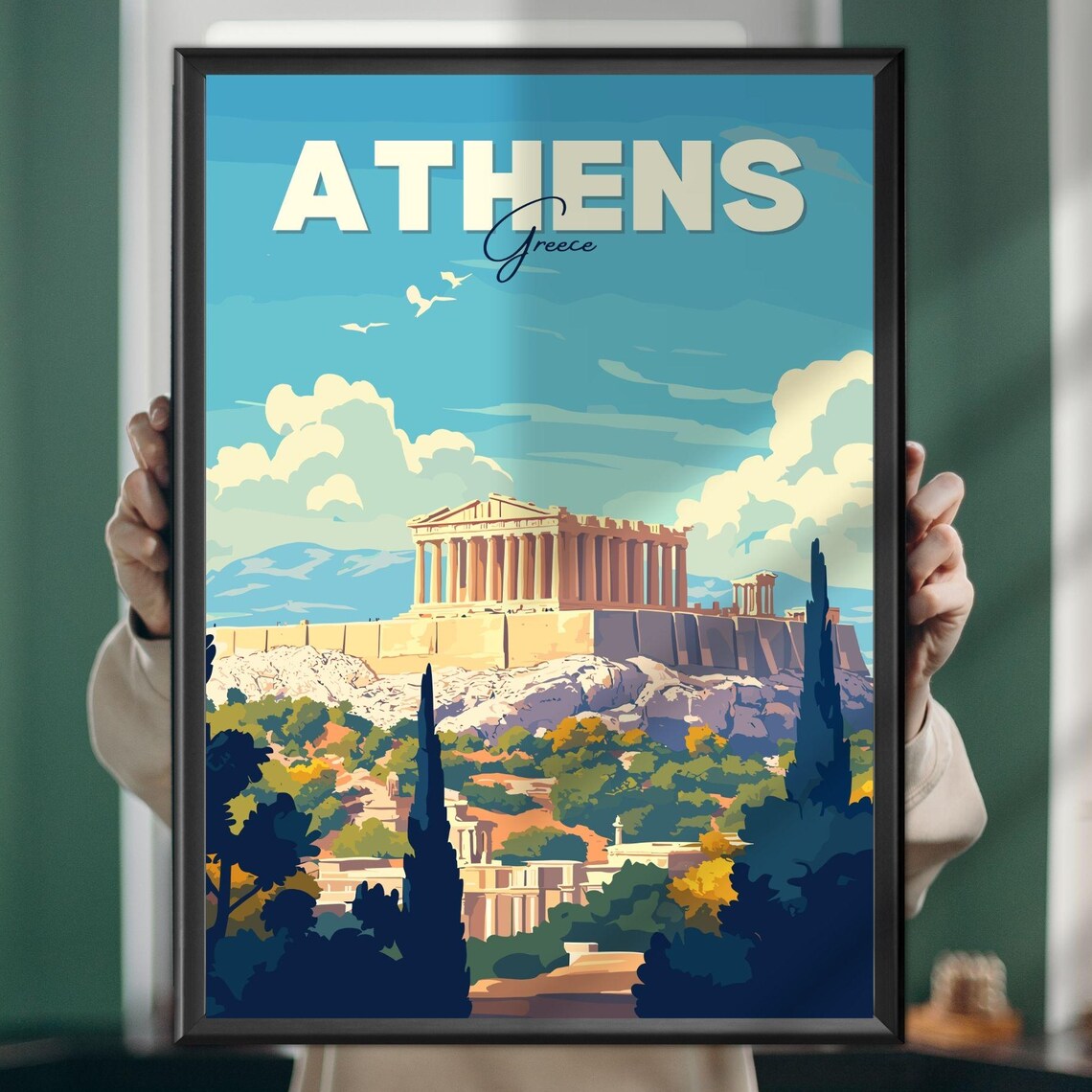 Athens Greece Acropolis Parthenon Ruins Vintage Travel Poster