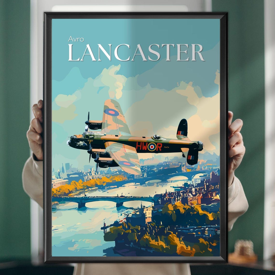 Avro Lancaster Bomber Over London Thames Aviation Art Poster