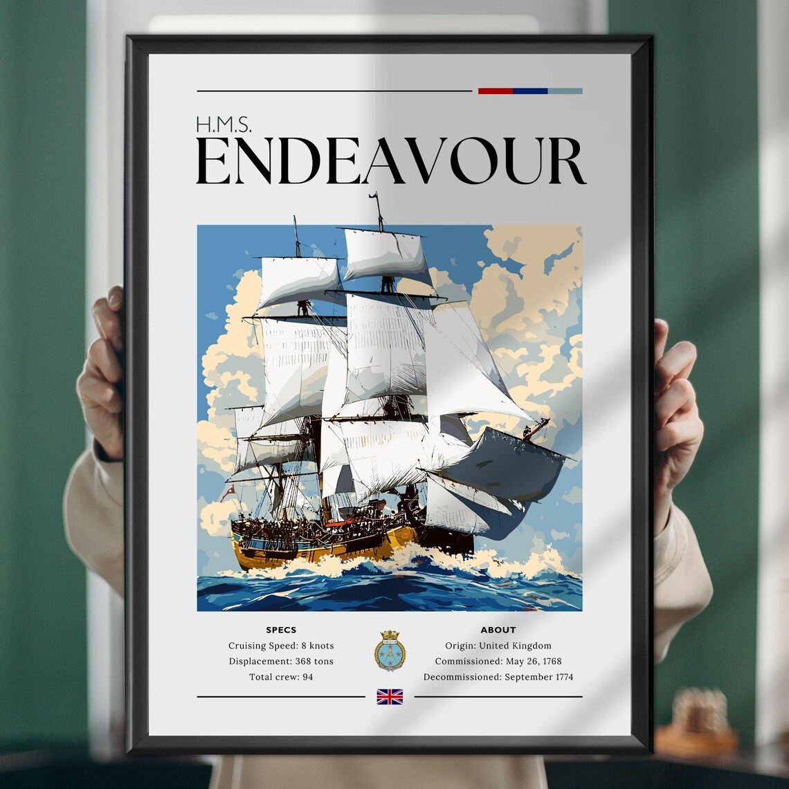 HMS Endeavour Maritime Travel Poster Print