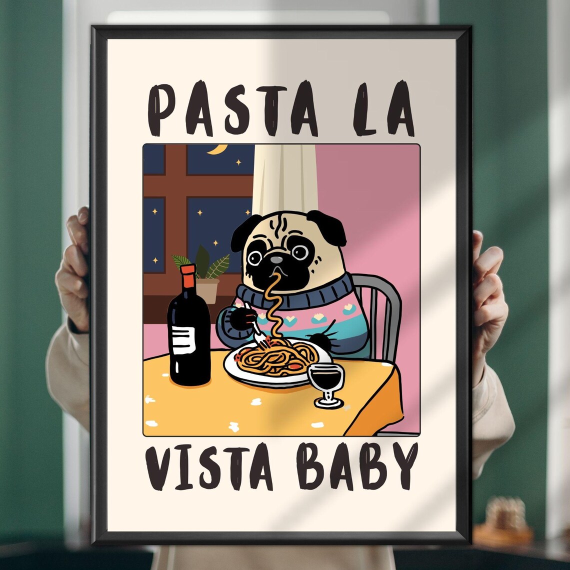 Pasta La Vista Baby Pug Kitchen Art Print