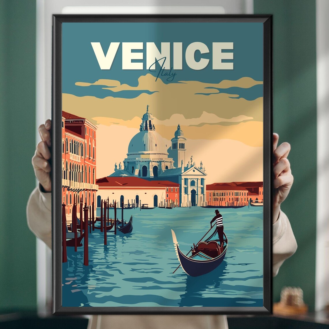 Venice Italy Grand Canal Gondola Romantic Vintage Travel Poster