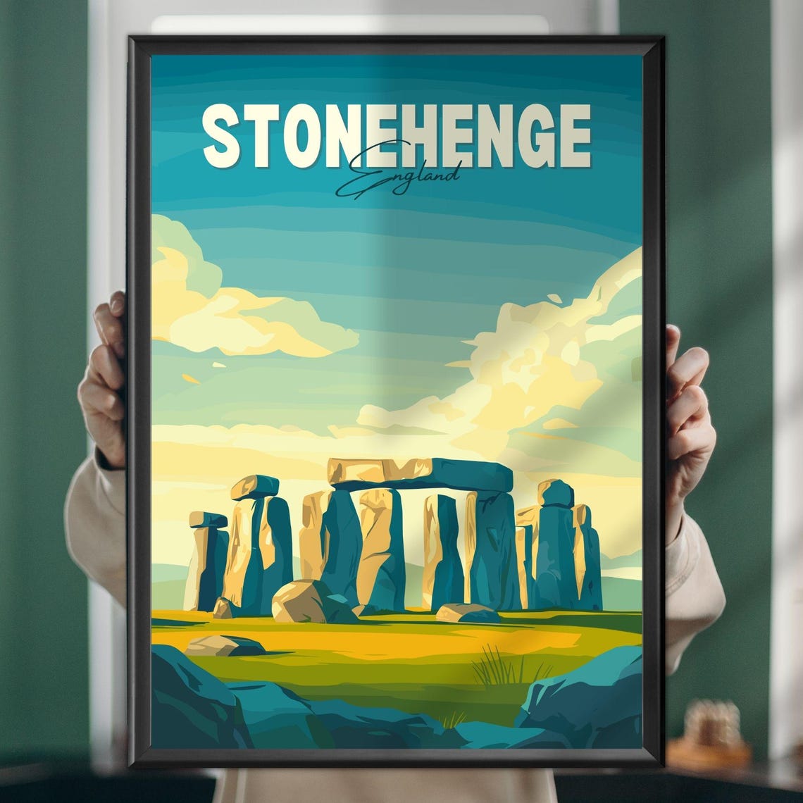 Stonehenge England Ancient Monument Retro Style Travel Poster