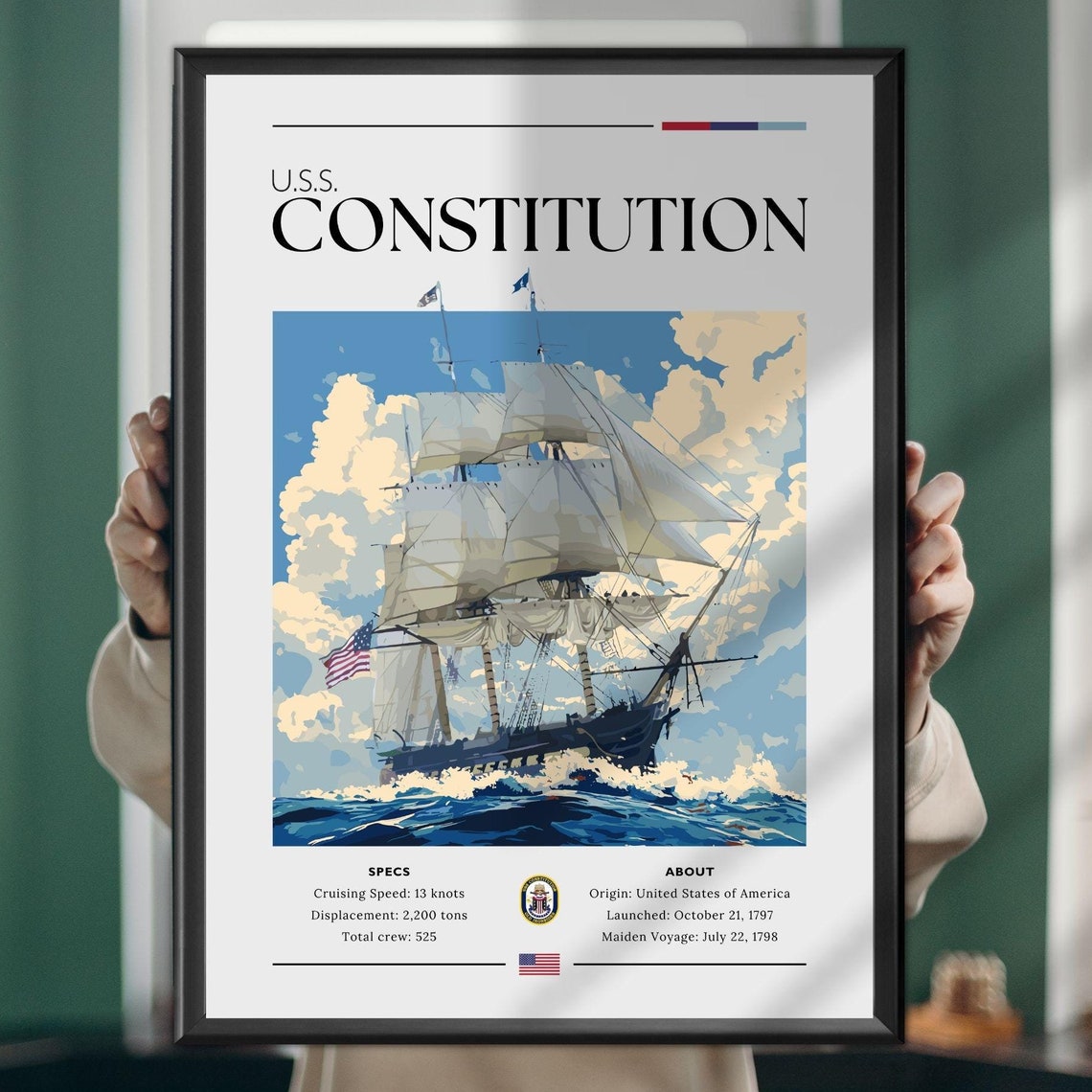 USS Constitution American Frigate Specs History Tall Ship Poster