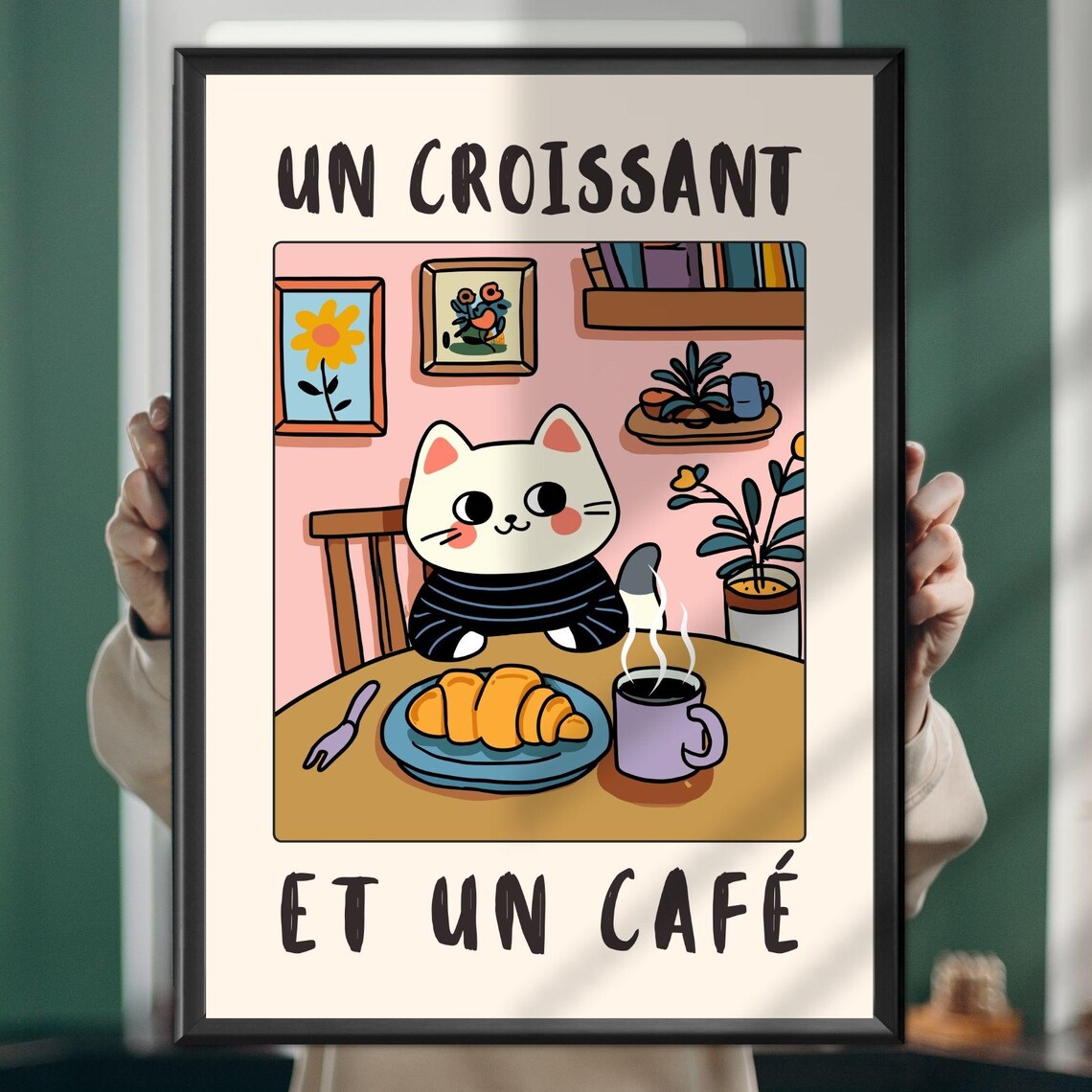 Un Croissant et un Cafe French Cat Breakfast Parisian Style Poster