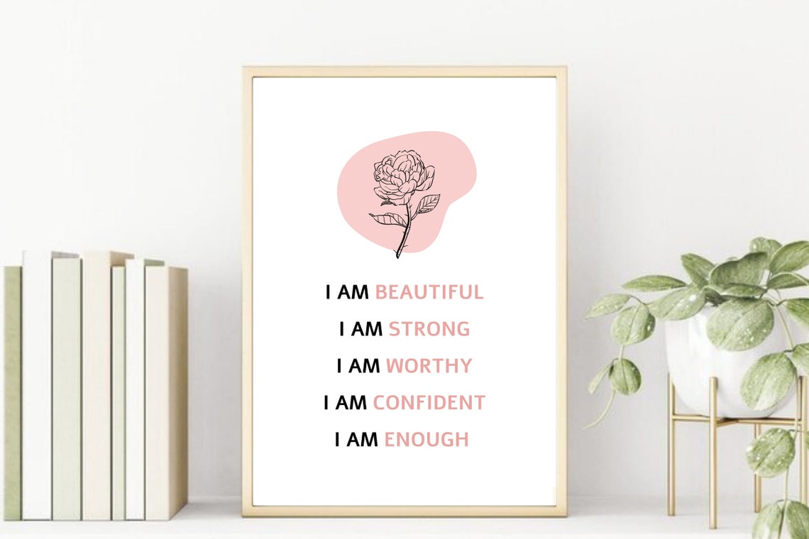 I Am Beautiful Strong Worthy Confident Enough Affirmations Poster - Image 2