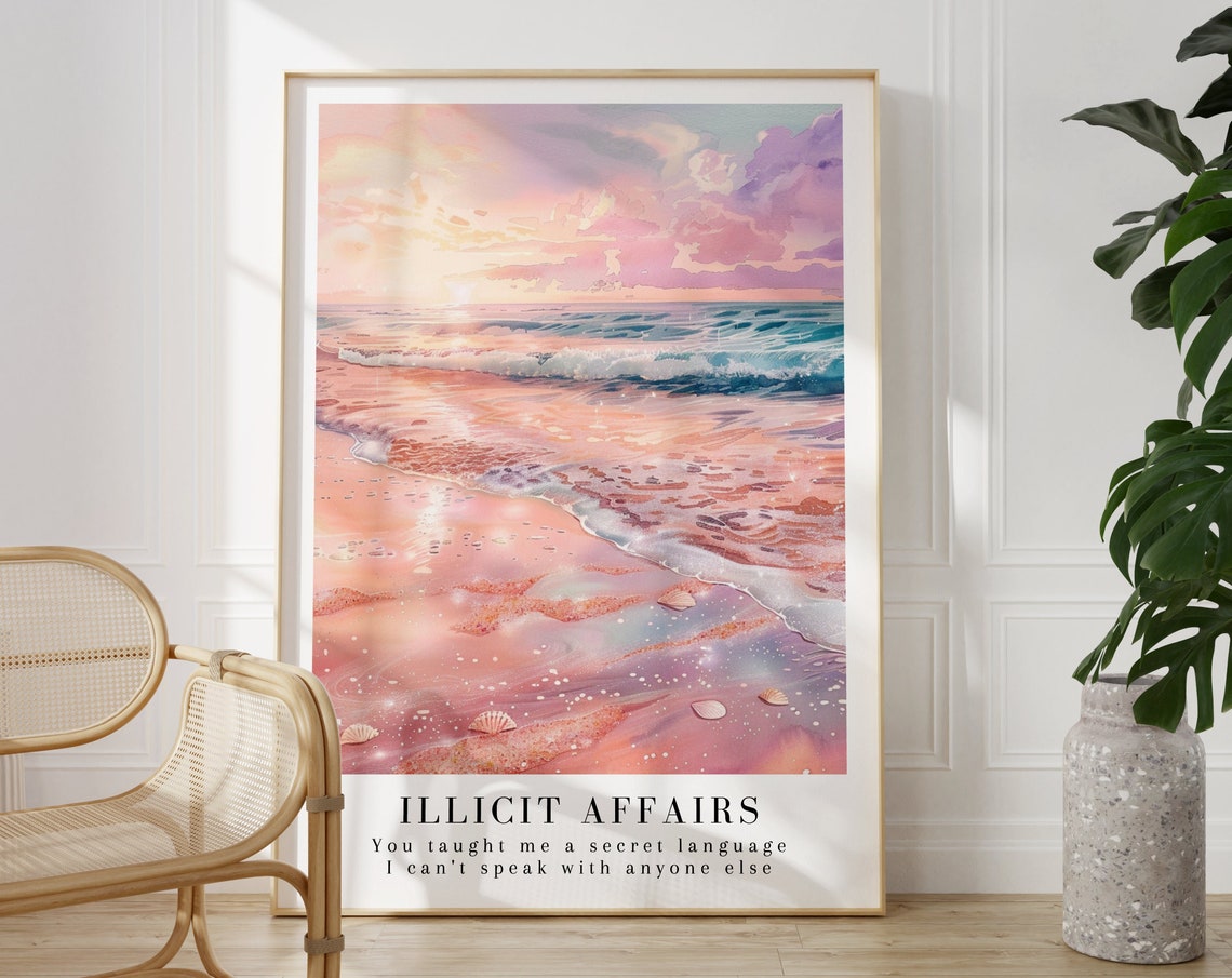Taylor Swift Illicit Affairs Pink Beach Sunset Watercolor Poster