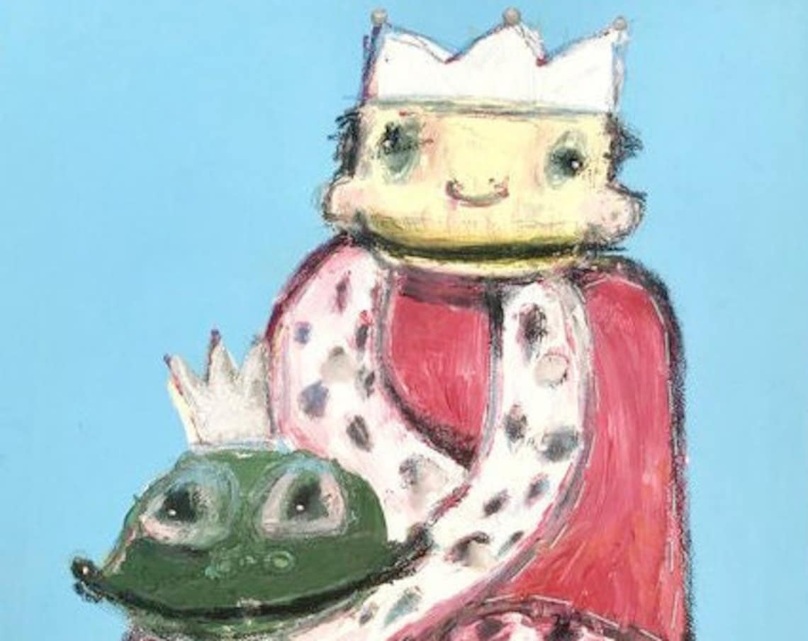 Frog Prince Fairy Tale Original Acrylic Painting Children Art Poster