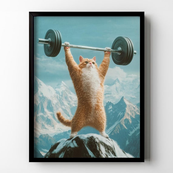 Funny Cat Gym Poster Print, Fitness Room Decor