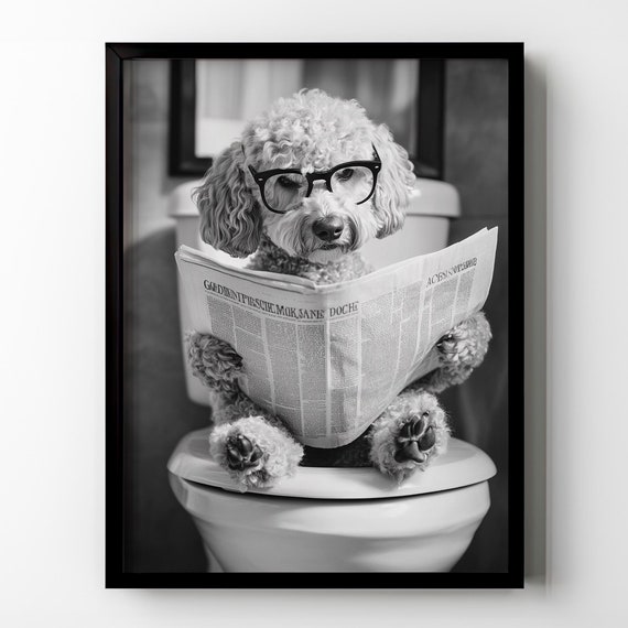 Goldendoodle Toilet Poster Print Funny Dog Bathroom Wall Art Vintage Doodle Mom Gift Idea Restroom Framed Poster