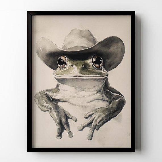 Frog Wearing Cowboy Hat Wall Art Funny Western Farmhouse Wall Decor Frog Lover Animal Gift Poster