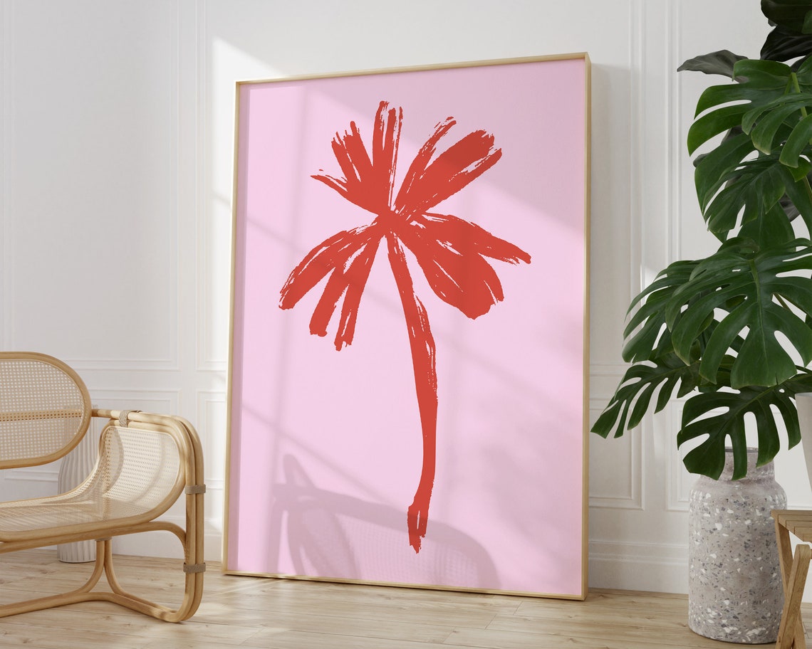 Pink Palm Tree Wall Art Tropical Art Print Coastal Wall Art Boho Beach Art Print Beach House Decor Aesthetic Print - Image 3