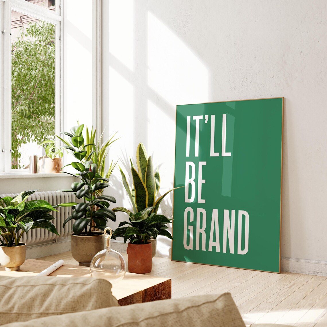 It'll Be Grand White On Green Irish Saying Retro Typography Poster