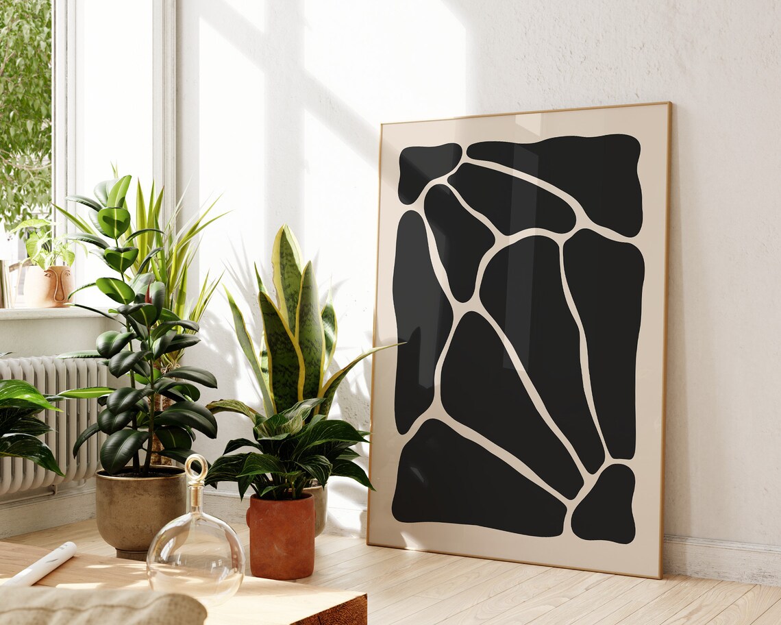 Abstract Black Organic Shapes Beige Neutral Modern Scandinavian Art Poster - Image 2