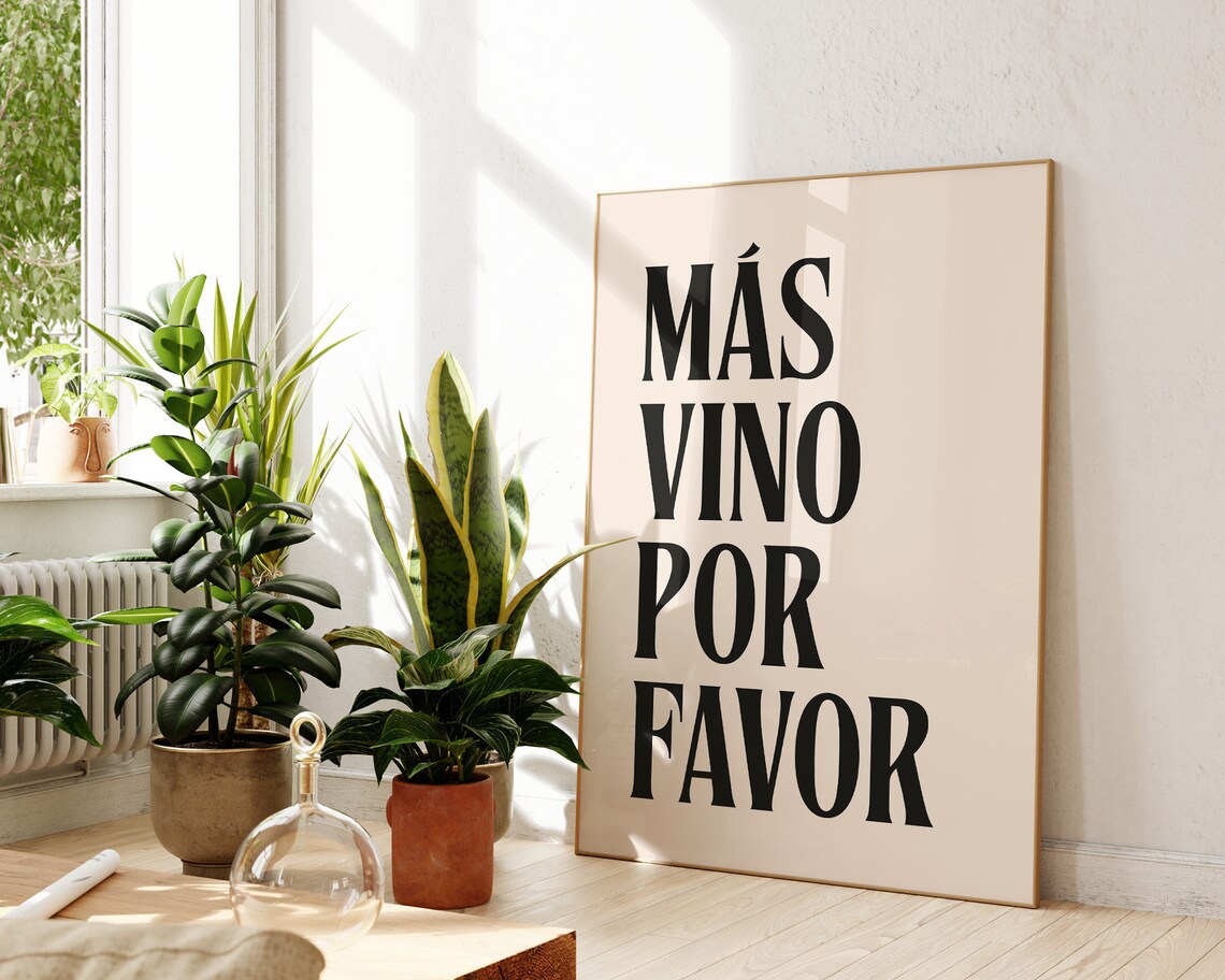 Bold Black Más Vino Por Favor Spanish Wine Quote Typography Poster - Image 3