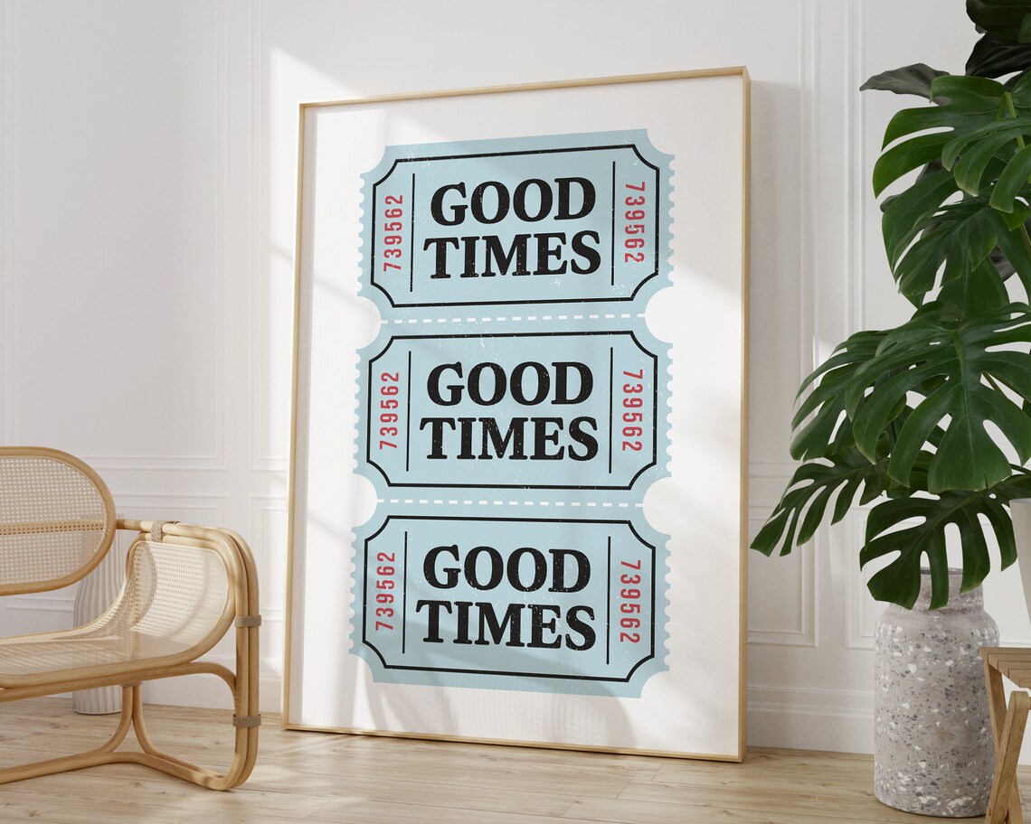 Nostalgic Good Times Vintage Ticket Stub Pastel Blue Retro Poster - Image 2