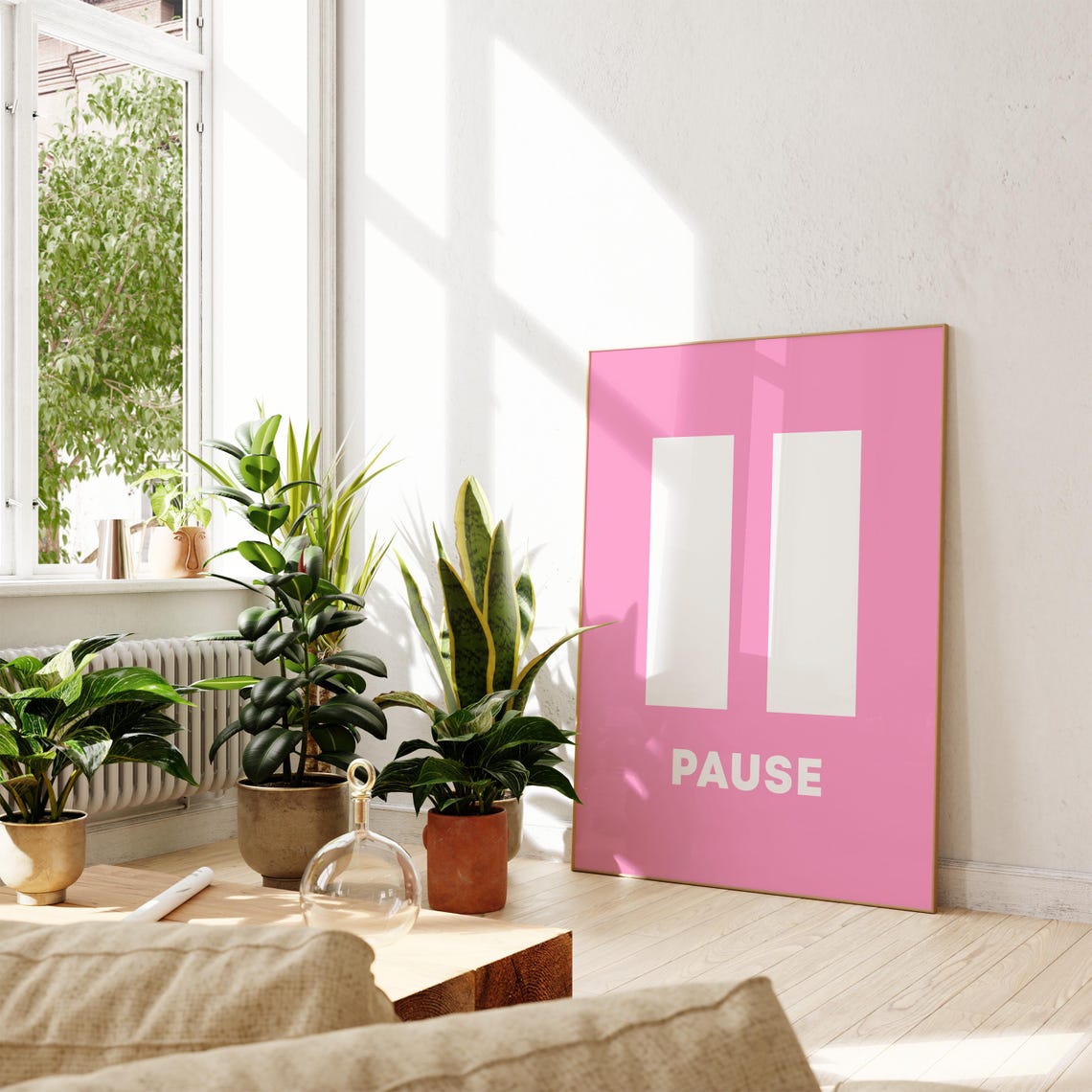 Pause Button Art Print Pink Pause Button Wall Art Girly Home Office Wall Art Cute Pink Print Motivation Quote Wall Art - Image 2