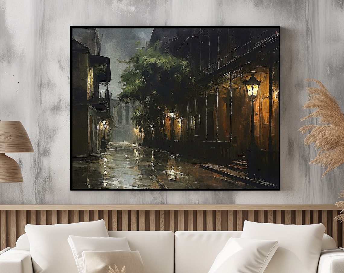 New Orleans Art Print Of Urban Streets Of The French Quarter Haunted Streets At Night Time Gothic Scenic Print