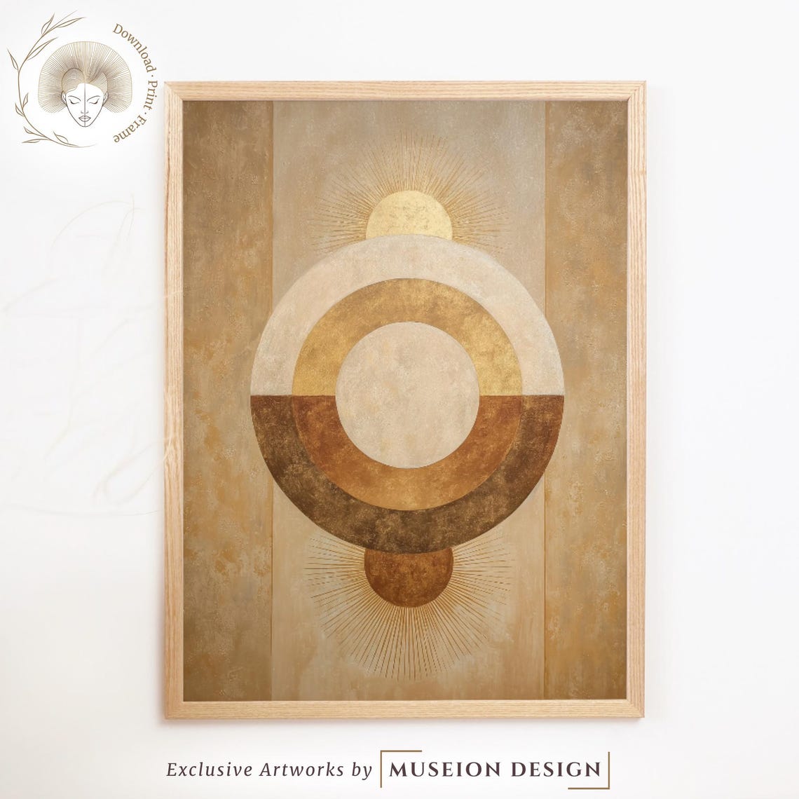 Boho Sun Moon Gold Geometric Celestial Warm Minimalist Art Poster