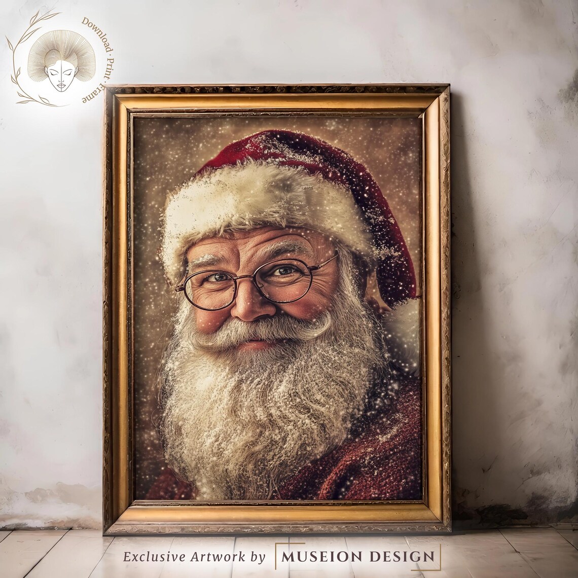 Smiling Santa Claus Snowy Christmas Portrait Festive Holiday Wall Art