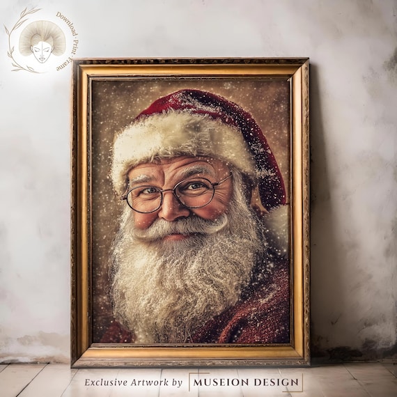 Smiling Santa Claus Snowy Christmas Portrait Festive Holiday Wall Art