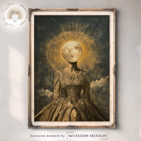 Moon Goddess Wall Art Mystical Celestial Portrait Print Fantasy Sunburst Artwork Vertical