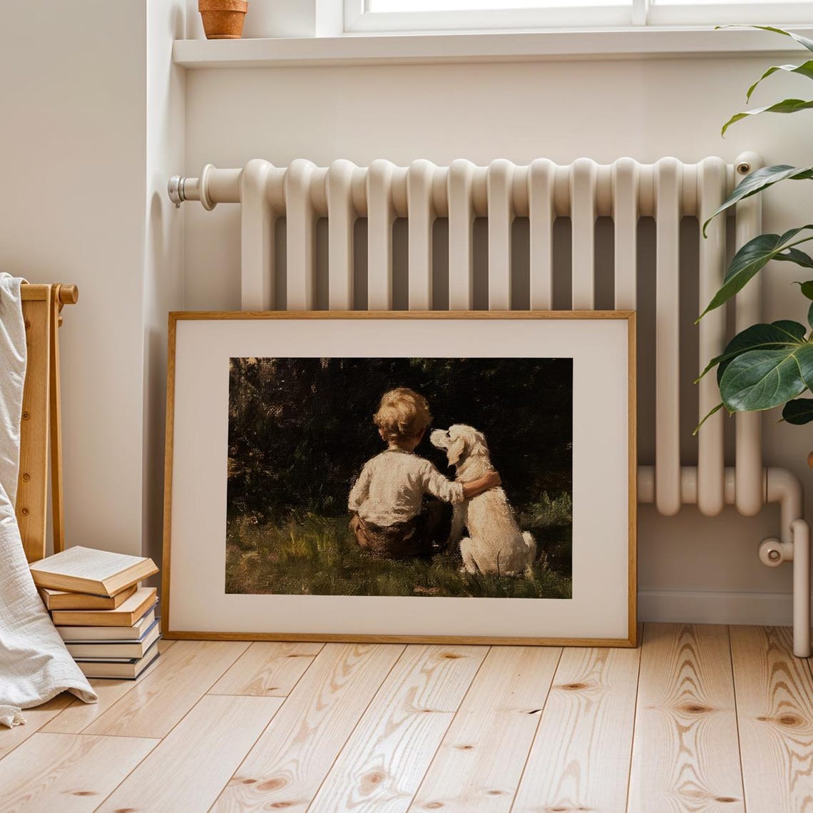 Boy And Dog Vintage Wall Art Dog Wall Art Antique Vintage Oil Painting Farmhouse Decor Dog Nursery Print Nursery Wall Art - Image 2
