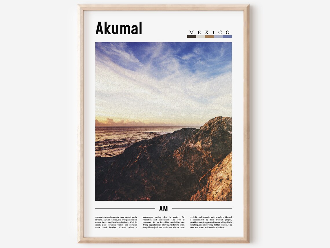 Akumal Minimal Travel Poster, Oil Painting