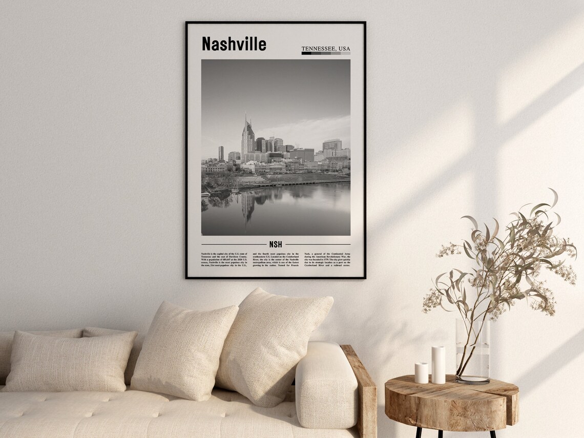 Nashville Poster Black And White Nashville Print Black And White Nashville Wall Art Minimal Travel Print Travel Poster - Image 2