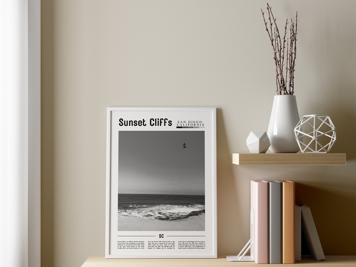 Sunset Cliffs Poster Black And White Sunset Cliffs Print Black And White Sunset Cliffs Wall Art Minimal Travel Print Travel Poster - Image 3
