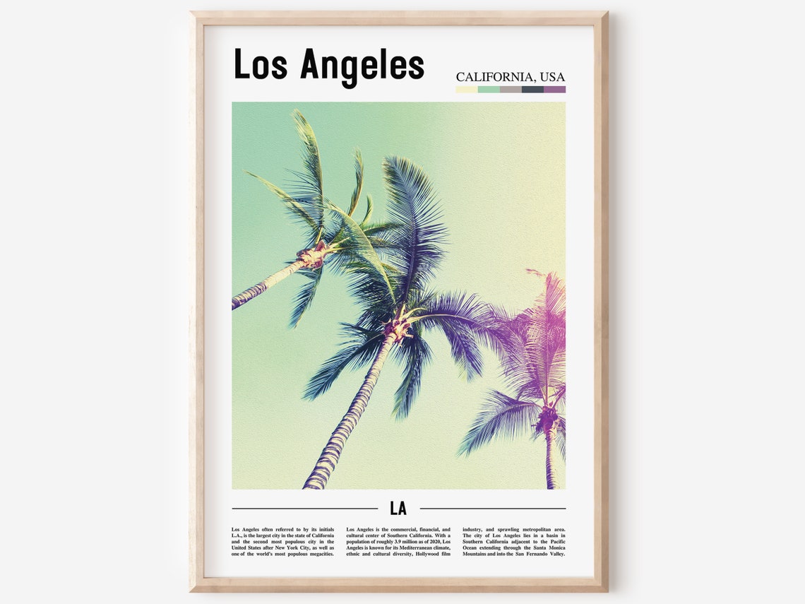 Los Angeles Print Los Angeles Poster Los Angeles Wall Art Oil Painting Poster Colorful City Print City Artwork Travel Artwork Travel Art