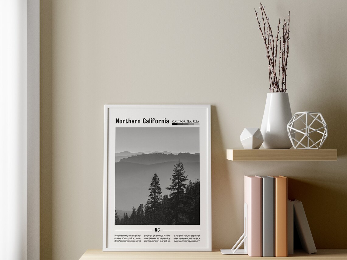 Northern California Poster Black And White Northern California Print Black And White Northern California Wall Art Minimal Travel Print - Image 3