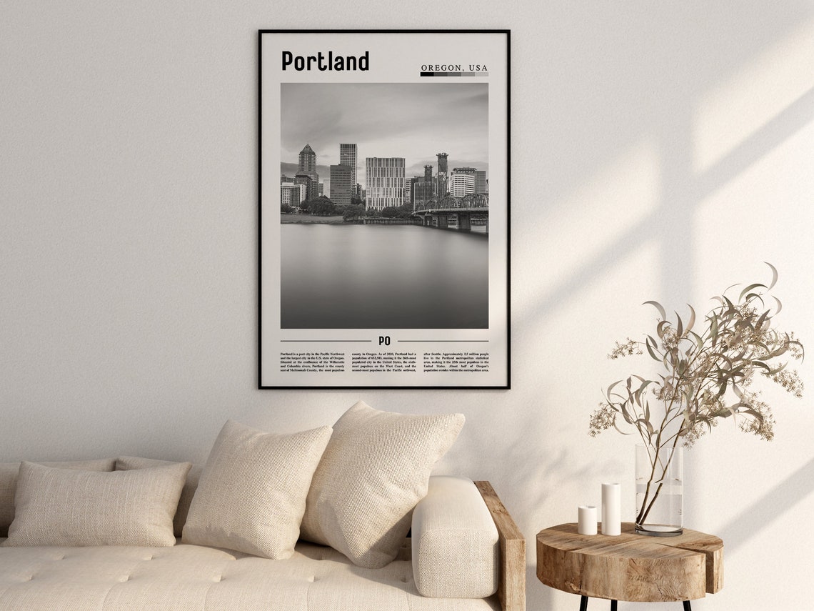 Portland Poster Black And White Portland Print Black And White Portland Wall Art Minimal Travel Print Travel Poster - Image 2