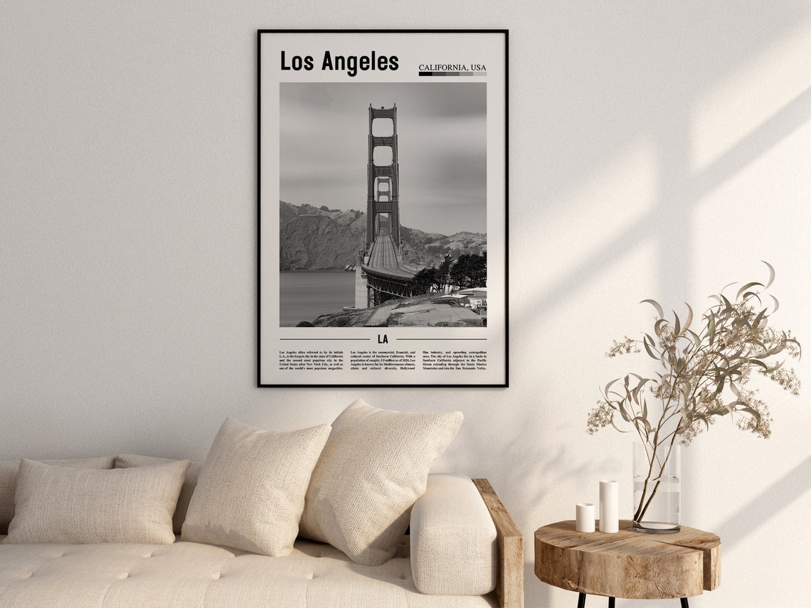Los Angeles Poster Black And White Los Angeles Print Black And White Los Angeles Wall Art Minimal Travel Print Travel Poster - Image 2