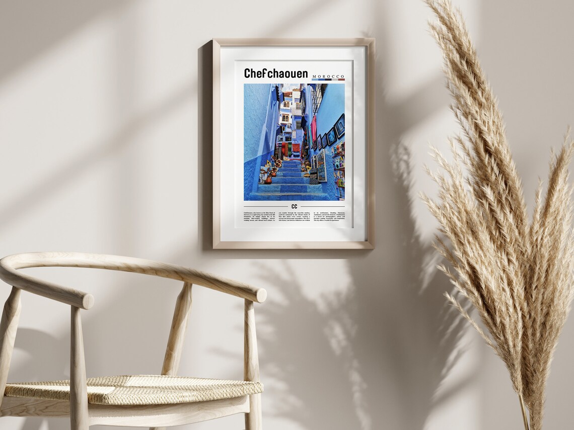 Chefchaouen Minimal Travel Poster, Oil Painting - Image 2
