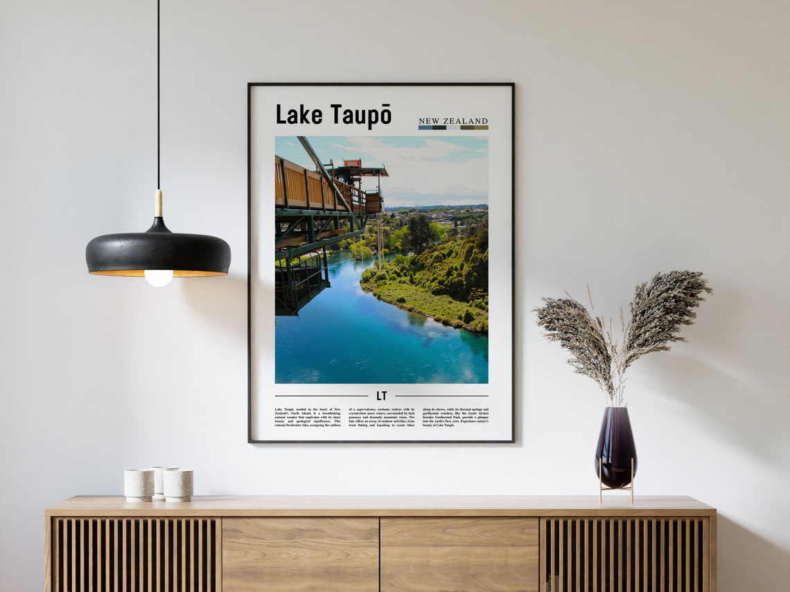 Lake Taup Poster Lake Taup Print Lake Taup Wall Art Minimal Travel Print Travel Destination Oil Painting Poster - Image 4