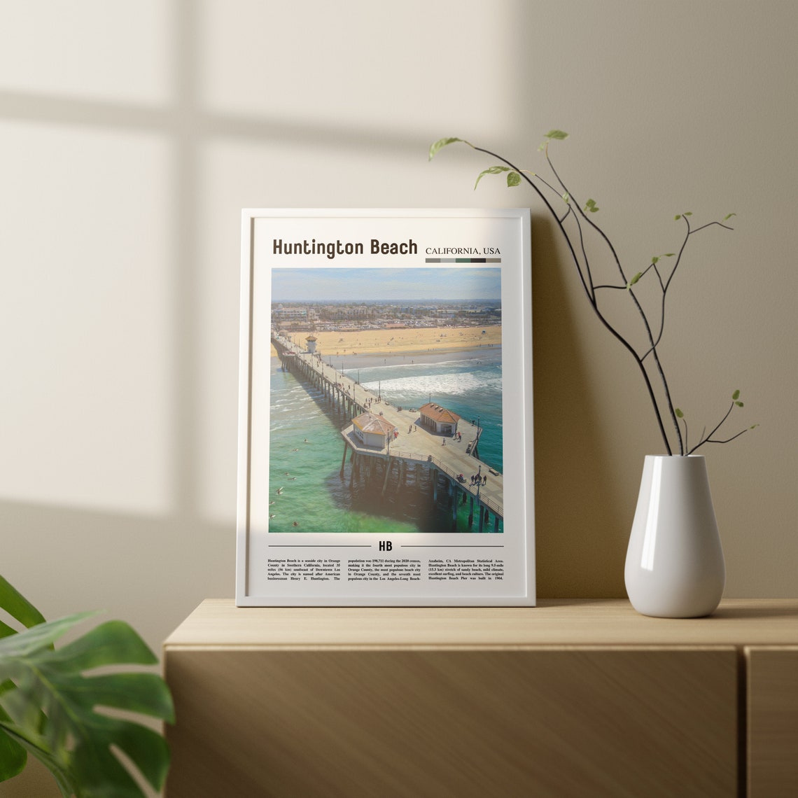 Huntington Beach Print Huntington Beach Poster Huntington Beach Wall Art Oil Painting Poster Colorful City Print Travel Wall Art - Image 3