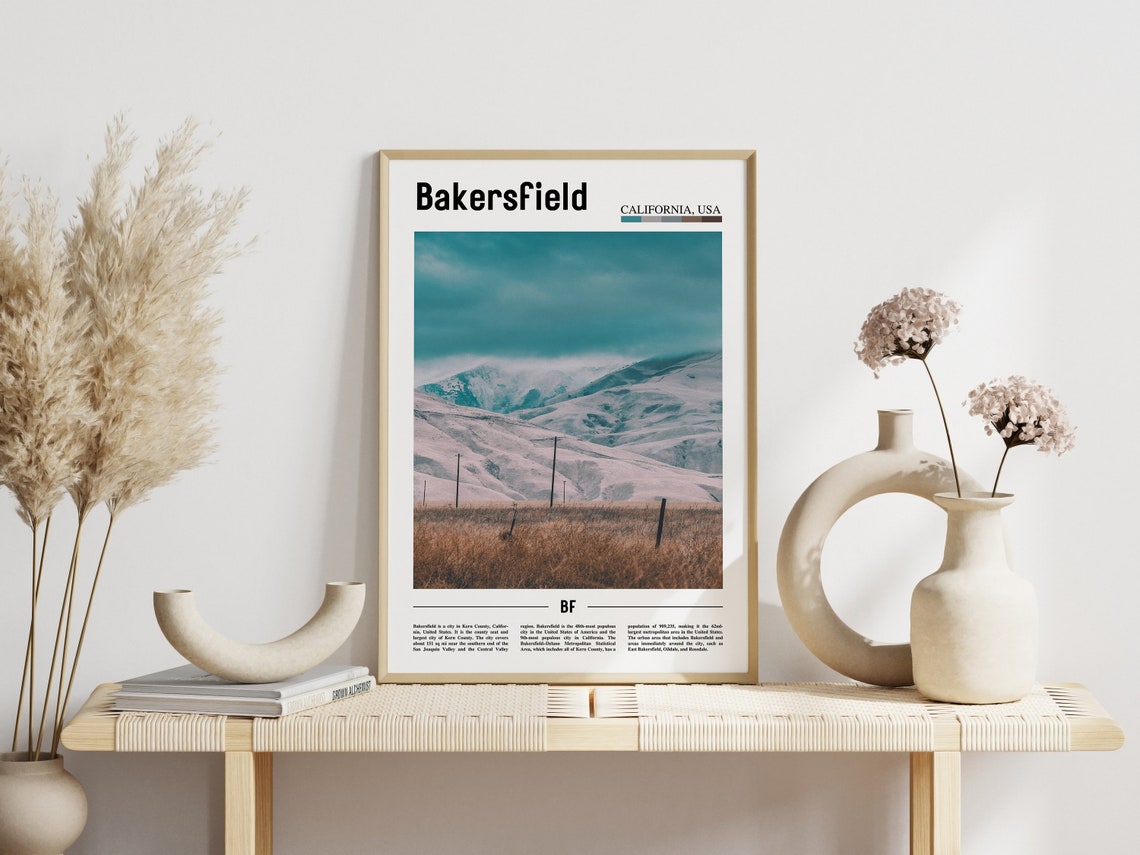 Bakersfield Print Bakersfield Poster Bakersfield Wall Art Minimal Travel Print Minimal City Poster Travel Destination Oil Painting Poster - Image 6