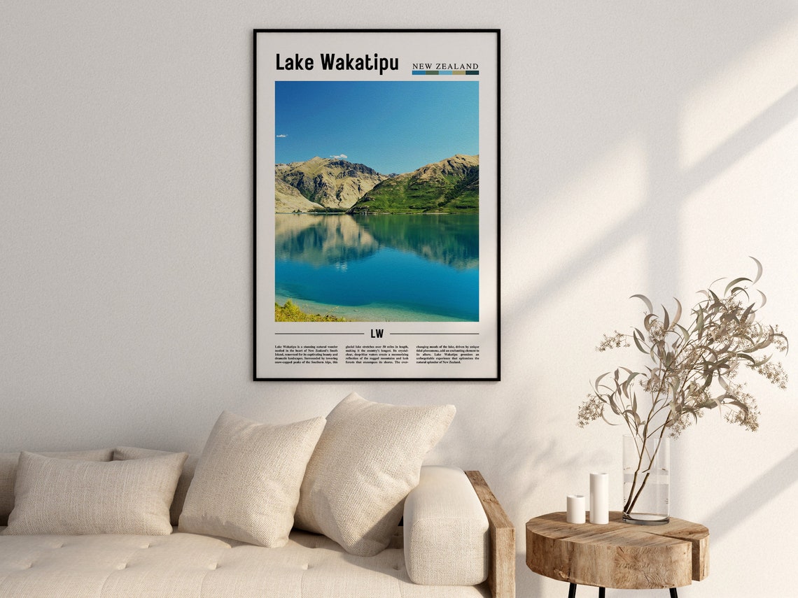 Lake Wakatipu, Minimal Travel Art Print - Image 2