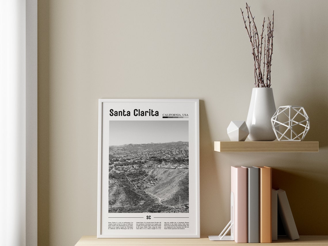 Santa Clarita Poster Black And White Santa Clarita Print Black And White Santa Clarita Wall Art Minimal Travel Print Travel Poster - Image 3