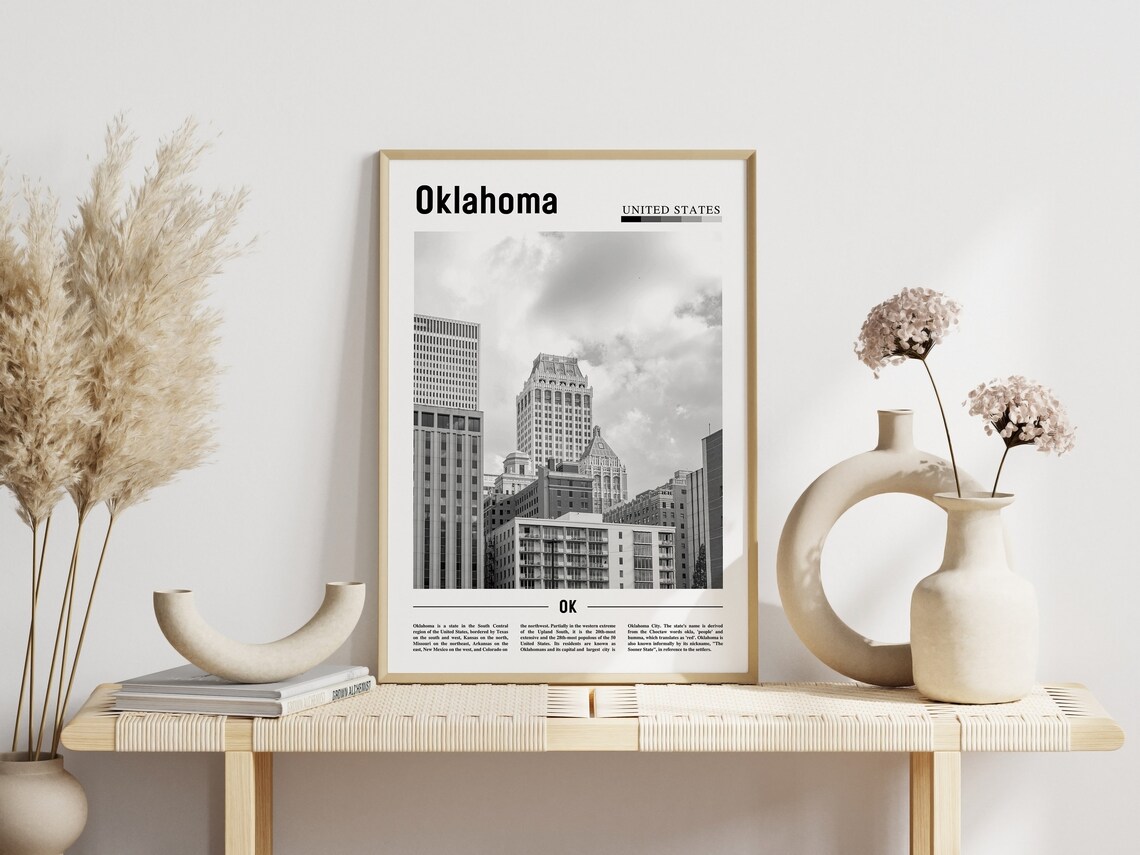 Oklahoma Minimal Travel Poster, Black And White - Image 6