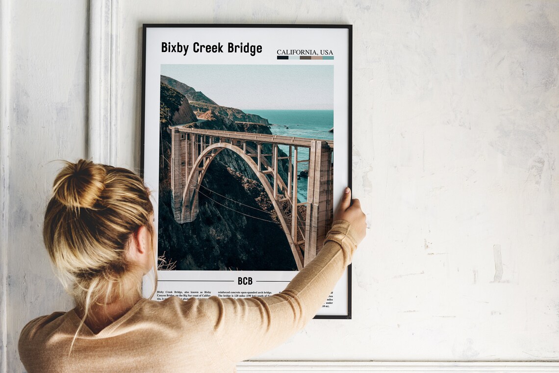 Bixby Creek Bridge Print Bixby Creek Bridge Poster Bixby Creek Bridge Wall Art Minimal Travel Print Minimal City Poster Oil Painting Poster - Image 5